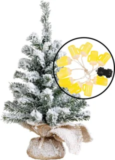 Kleine besneeuwde kunst kerstboom H45 cm met bier lichtsnoer