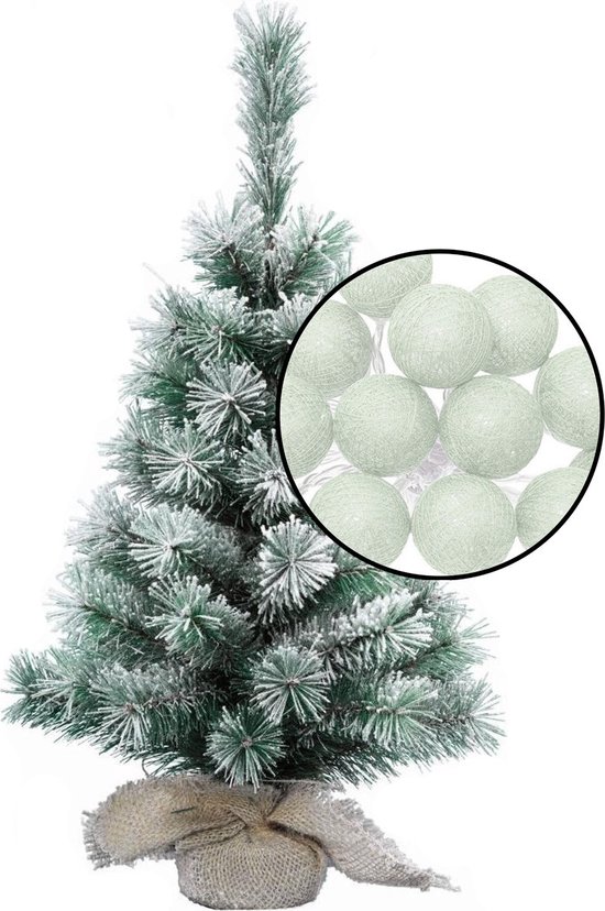 kleine besneeuwde kunstkerstboom 60 cm met lichtsnoer