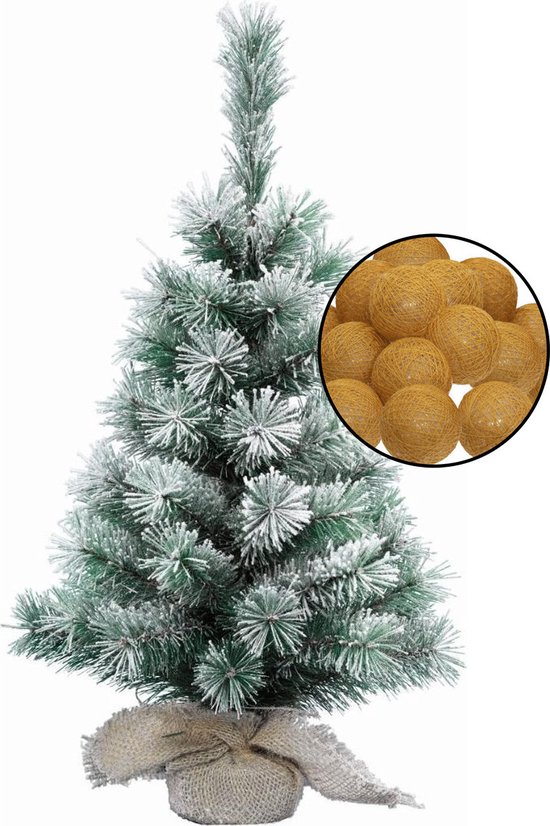 Kleine besneeuwde kunstkerstboom H60 cm met lichtsnoer
