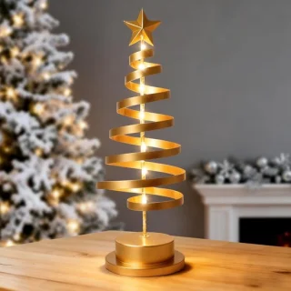 Kleine gouden kerstboom met verlichting 12 cm