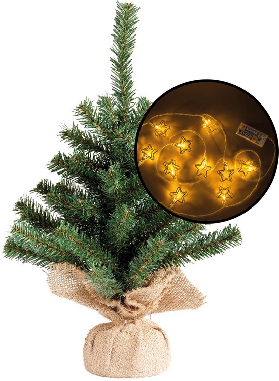 Kleine groene kunst kerstboom met 3D sterren lichtsnoer H45 cm