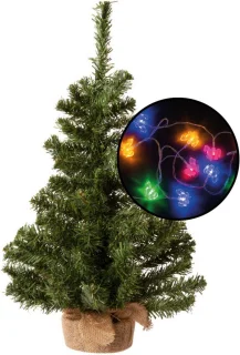 Kleine groene kunstkerstboom H60 cm met paarden thema lichtsnoer