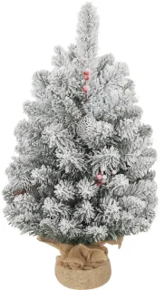 Kleine kerstboom met sneeuw, dennenappels en rode bessen, 60 cm hoog