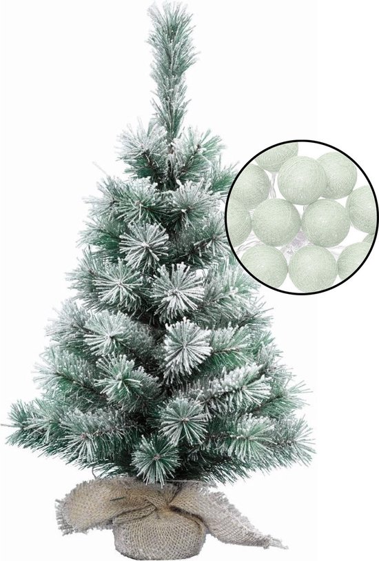 Kleine kerstboom met sneeuw en lichtslinger H60 cm