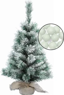 Kleine kerstboom met sneeuw en lichtslinger H60 cm