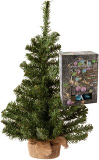 Kleine Kunst Kerstboom 60 cm - Inclusief Ballen en Lichtsnoer