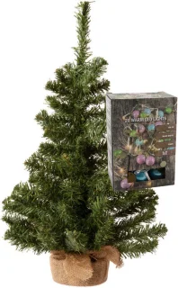 Kleine Kunst Kerstboom 60 cm - Inclusief Ballen en Lichtsnoer