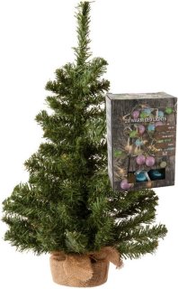 Kleine Kunst Kerstboom 60 cm - Inclusief Ballen en Lichtsnoer