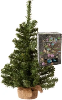 Kleine Kunst Kerstboom 60 cm - Inclusief Ballen en Lichtsnoer