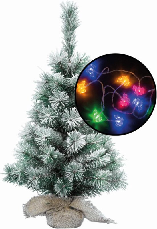 Kleine Kunst Kerstboom Besneeuwd 60 cm met Paarden Lichtsnoer