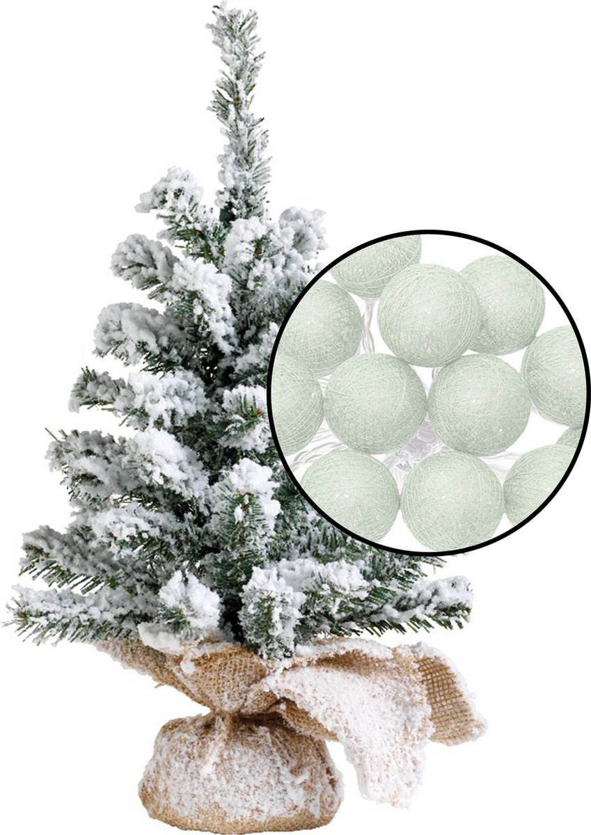 Kleine kunst kerstboom besneeuwd H45 cm met lichtsnoer