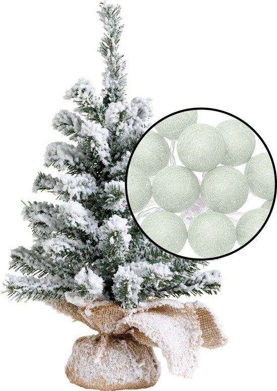 Kleine kunst kerstboom besneeuwd H45 cm met lichtsnoer