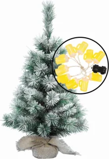 Kleine kunst kerstboom besneeuwd H60 cm met bier lichtsnoer