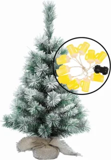 Kleine kunst kerstboom besneeuwd H60 cm met bier lichtsnoer