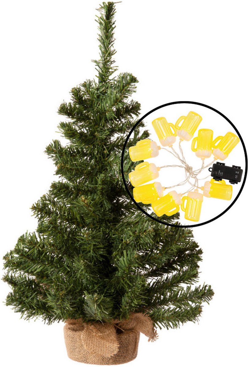 Kleine kunst kerstboom groen 60 cm bier lichtsnoer
