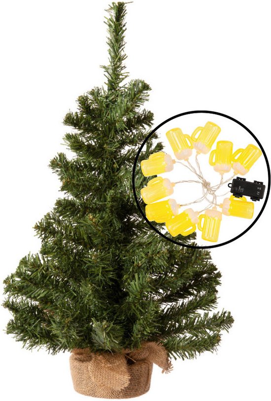Kleine kunst kerstboom groen 60 cm bier lichtsnoer