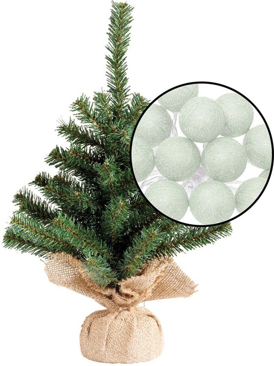 Kleine kunst kerstboom H45 cm met lichtsnoer lichtgroen