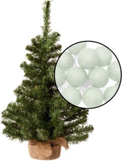 Kleine kunst kerstboom H60 cm met lichtsnoer lichtgroen