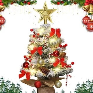 Kleine kunstkerstboom 45 cm met ster, lichtjes en dennenappels
