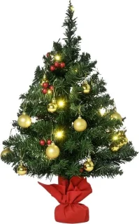 Kleine kunstkerstboom 60 cm met verlichting, ballen en hulstbessen