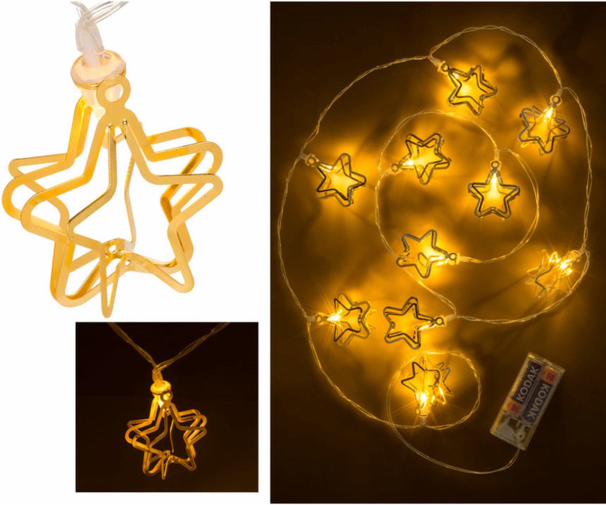 Kleine kunstkerstboom groen 60 cm met 3D sterren lichtsnoer metallic goud