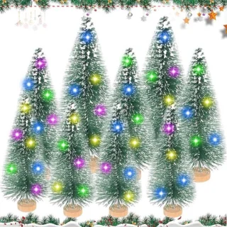 Kleine kunstkerstboom met houten basis, 9-delige set