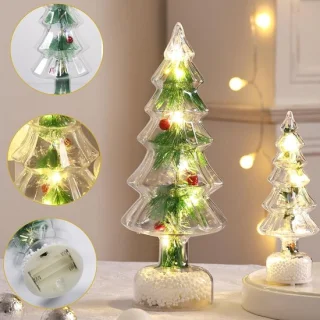 Kleine kunstkerstboom met led-verlichting, set van 2