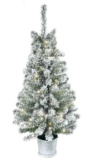 Kleine kunstkerstboom met ledverlichting en metalen standaard, groen en wit, 90 cm