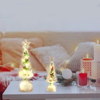Kleine kunstkerstboom met ledverlichting, set van 2