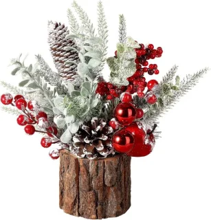 Kleine kunstkerstboom met versiering rood & groen