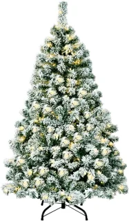 KOMFOTTEU kunstkerstboom met leds – kunstdennenboom wit met sneeuw (135 cm)