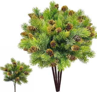 Kunst dennentakken met dennenappels, 4 bossen, groen