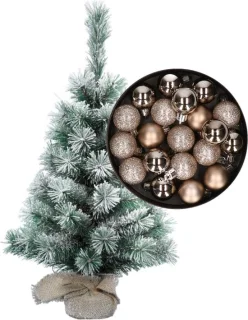 kunst kerstboom 35 cm champagne met kerstballen