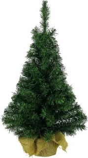 kunst kerstboom 45 cm in jute zak met gekleurde lampjes
