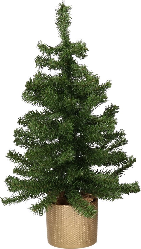 Kunst kerstboom 60 cm groen met gouden pot