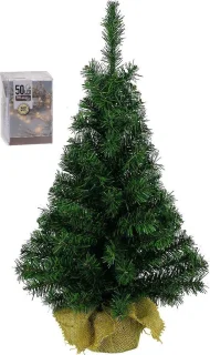 Kunst Kerstboom 75 cm in jute zak met lampjes
