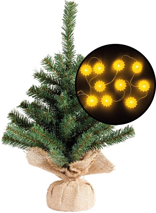 kunst kerstboom groen H45 cm met zonnebloem lichtsnoer