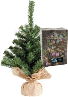 Kunst kerstboom H45 cm met kerstballen en lichtsnoer