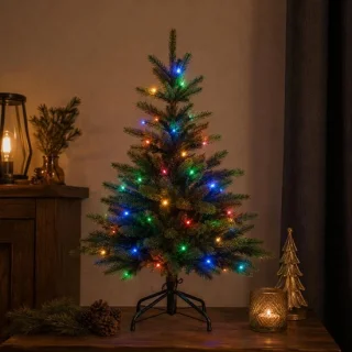 Kunst kerstboom met kerstverlichting - 120 cm - gekleurd