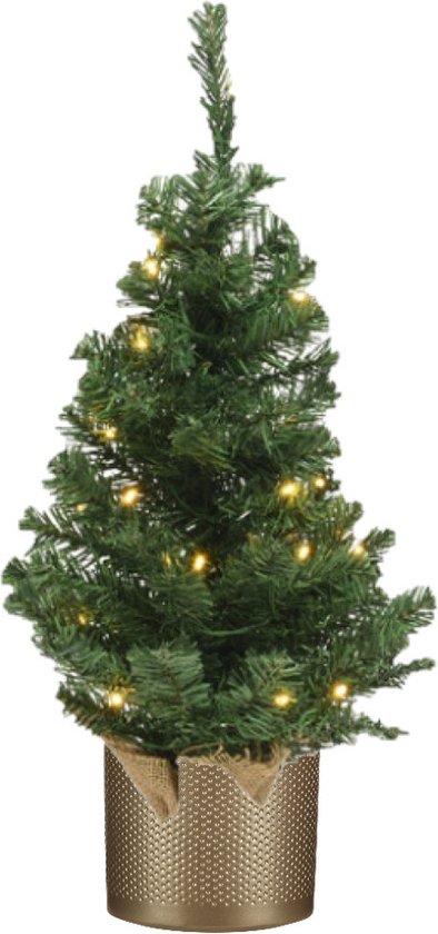 Kunstboom groen 60 cm met verlichting en gouden pot