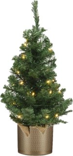 Kunstboom groen 60 cm met verlichting en gouden pot
