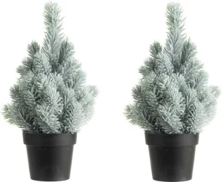 Kunstboom groen met sneeuw - 22 cm - zwarte pot