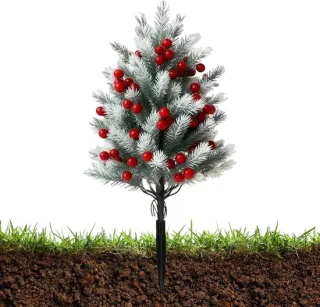 Kunstboom met bessen - 57 cm hoog - groen met rood