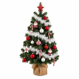 Kunstboom met kerstversiering - 75 cm - rood en wit