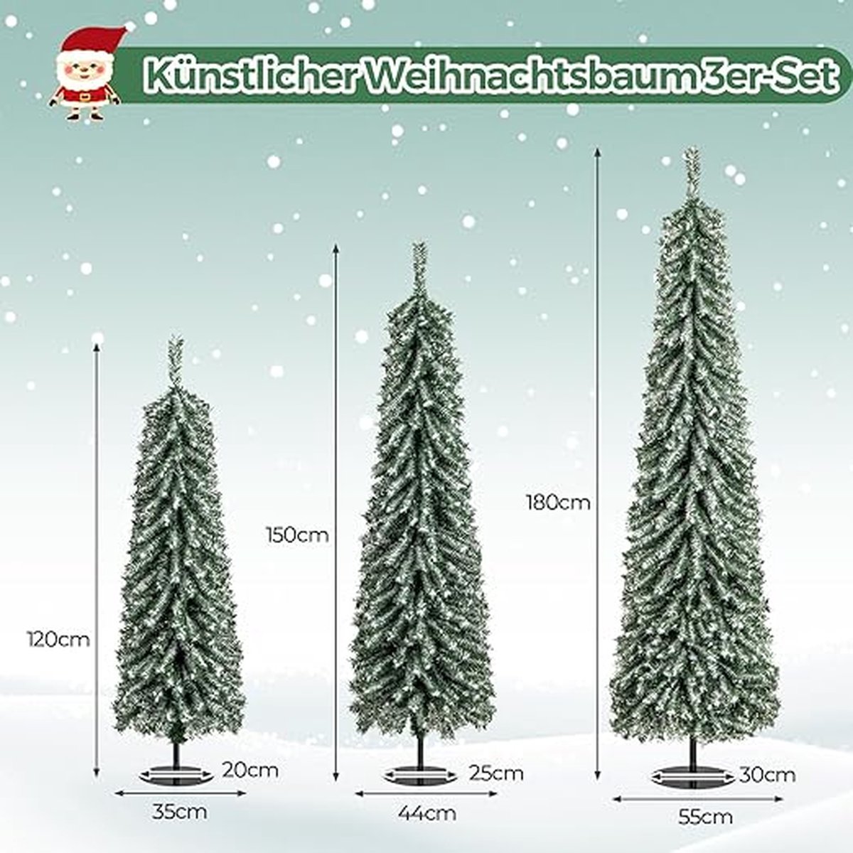 Kunstboom Set Pijnboom 120+150+180 cm LED Groen/Wit