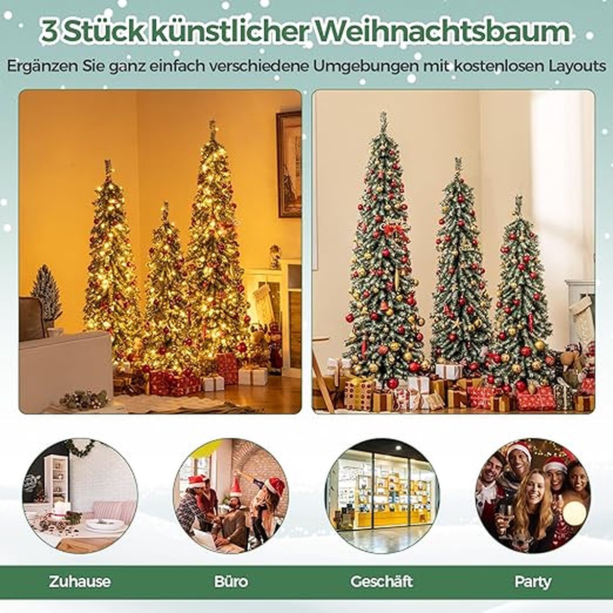 Kunstboom Set Pijnboom 120+150+180 cm LED Groen/Wit