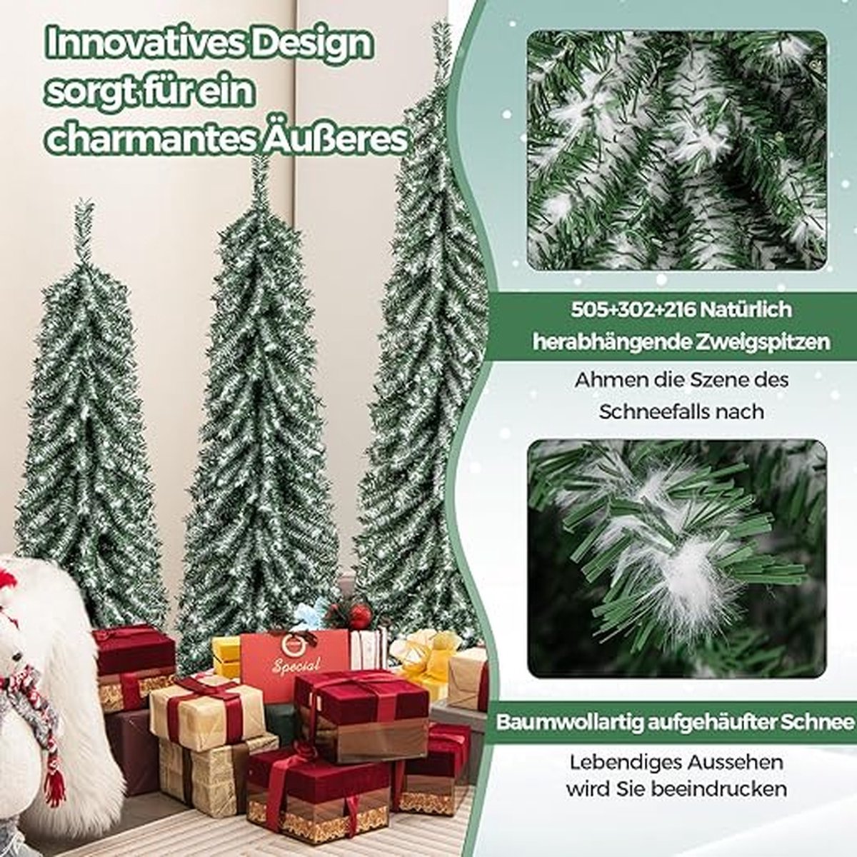 Kunstboom Set Pijnboom 120+150+180 cm LED Groen/Wit