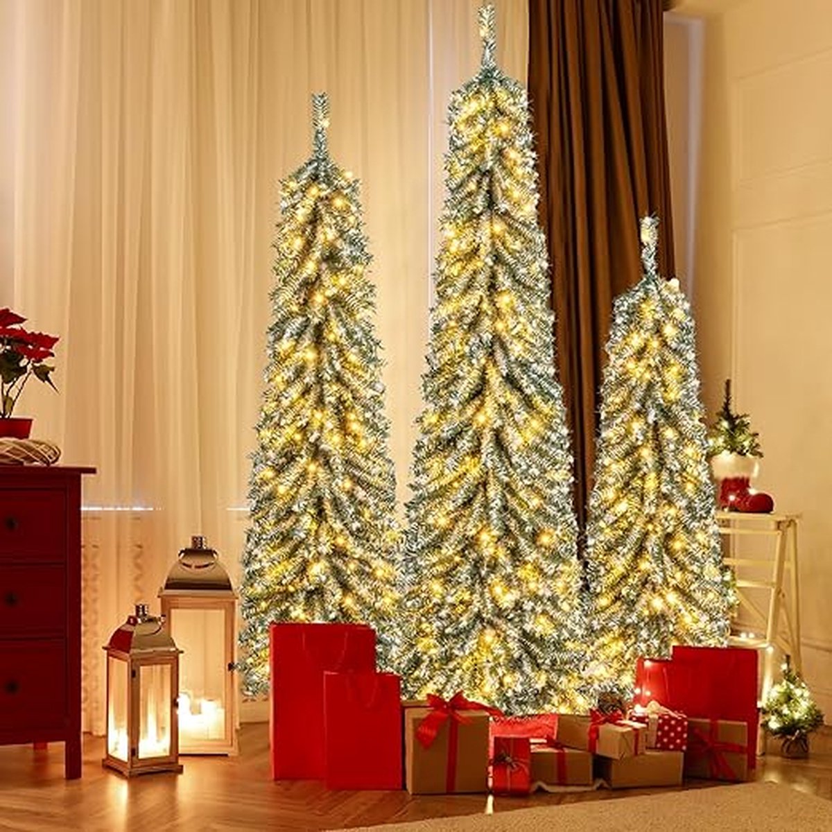 Kunstboom Set Pijnboom 120+150+180 cm LED Groen/Wit