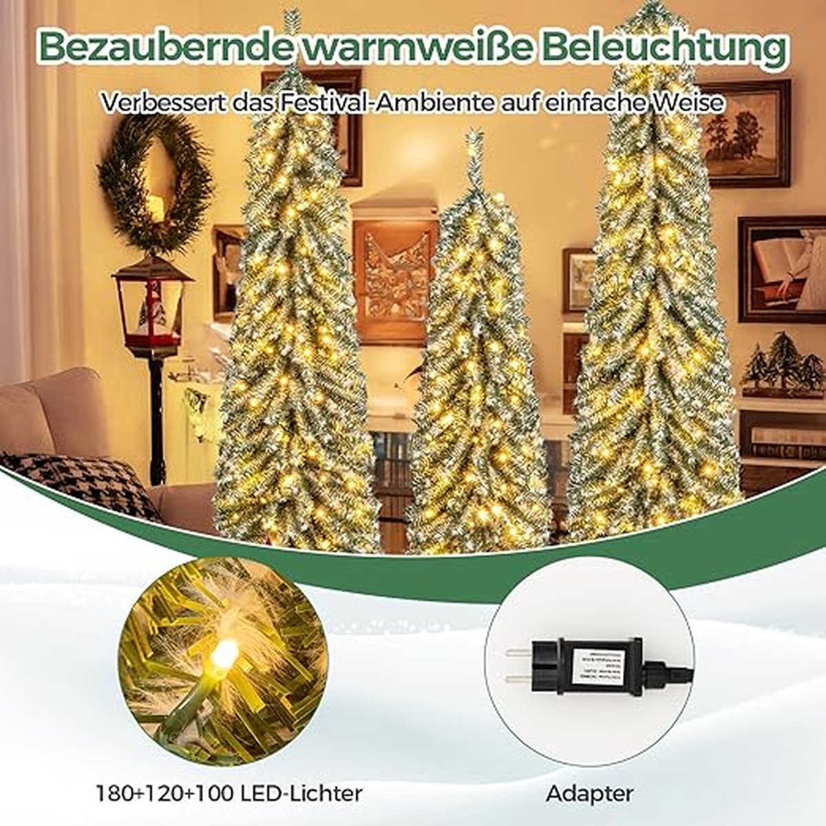 Kunstboom Set Pijnboom 120+150+180 cm LED Groen/Wit