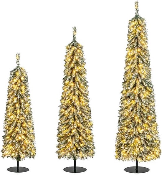Kunstboom Set Pijnboom 120+150+180 cm LED Groen/Wit